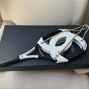 Chanel Tennis Racket with Leather Backpack Case with Gold Chain, CC Logo 23C NEW